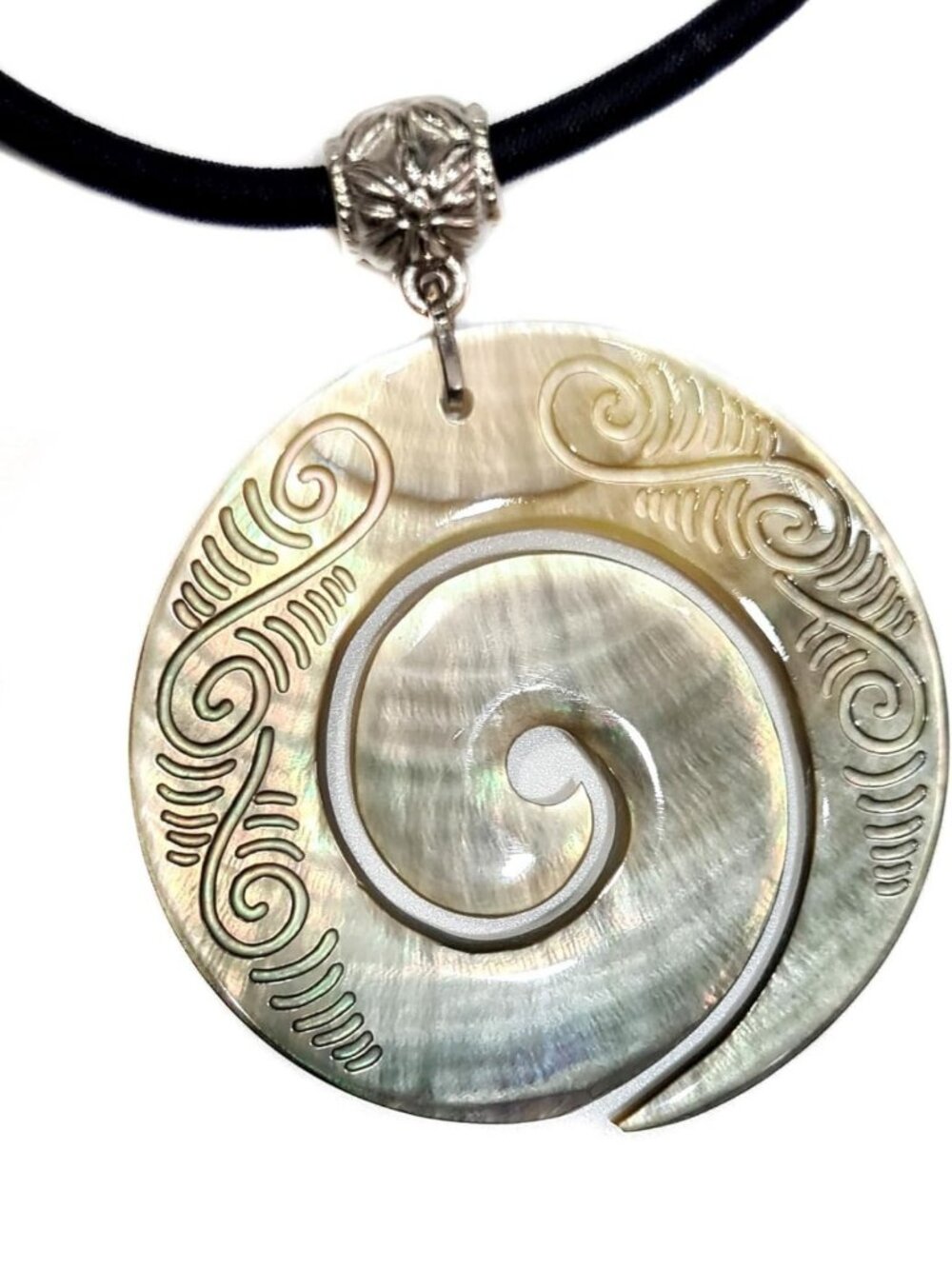 Handcrafted Mother of Pearl Maori Koru Necklace | Adjustable 16"-28" Ethnic